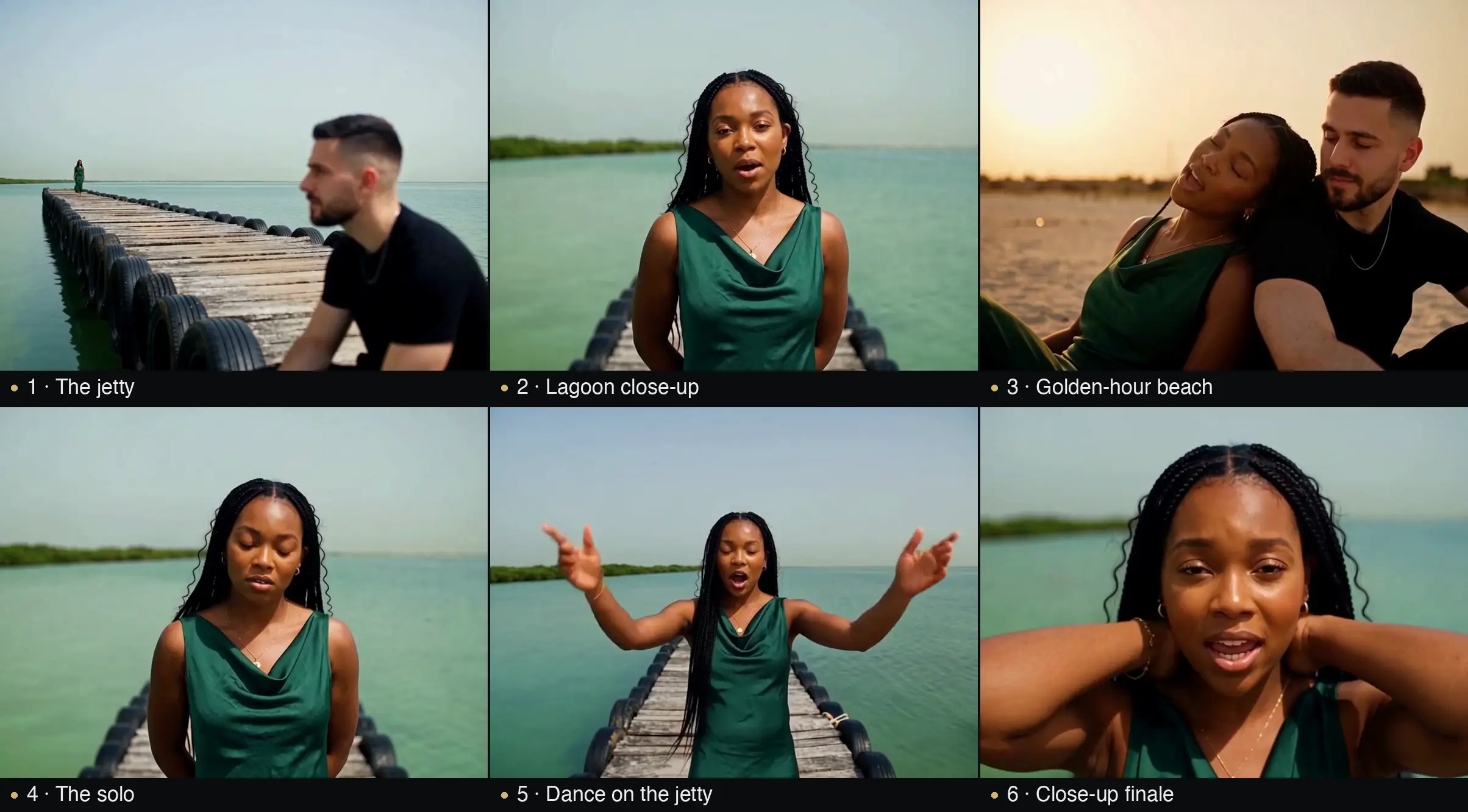The six shots of the Rain Dance trend, recreated with Seedance 2.5 in Zixel